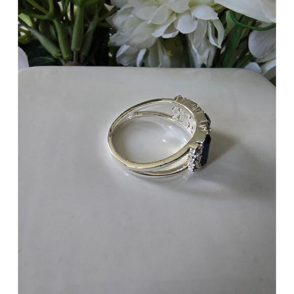 Sterling Silver Plated Blue CZ Ring Size 9 New - Picture 4 of 5